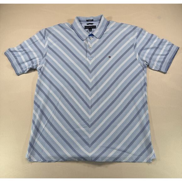 Tommy Hilfiger Mercerized Cotton Polo Shirt Men’s XL Blue Stripe Chevron - Picture 2 of 8
